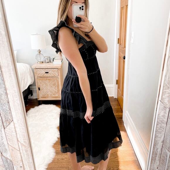 Ulla Johnson Rosalie Midi Dress Black Silk Tiered Prairie Cottagecore Size 4 - Picture 15 of 16